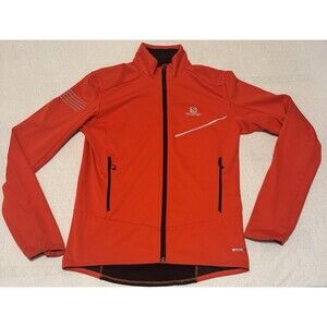 Salomon Jacket Womens Medium Orange Softshell Full Zip Reflective Running Hiking